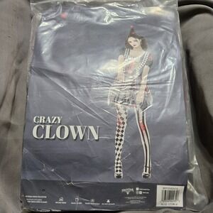 Hauntlook Crazy Clown Halloween Costume Set Dress & Headpiece Medium Black Red